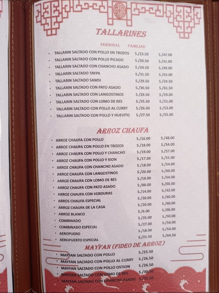 Tallarines, arroz chaufa y mayfán