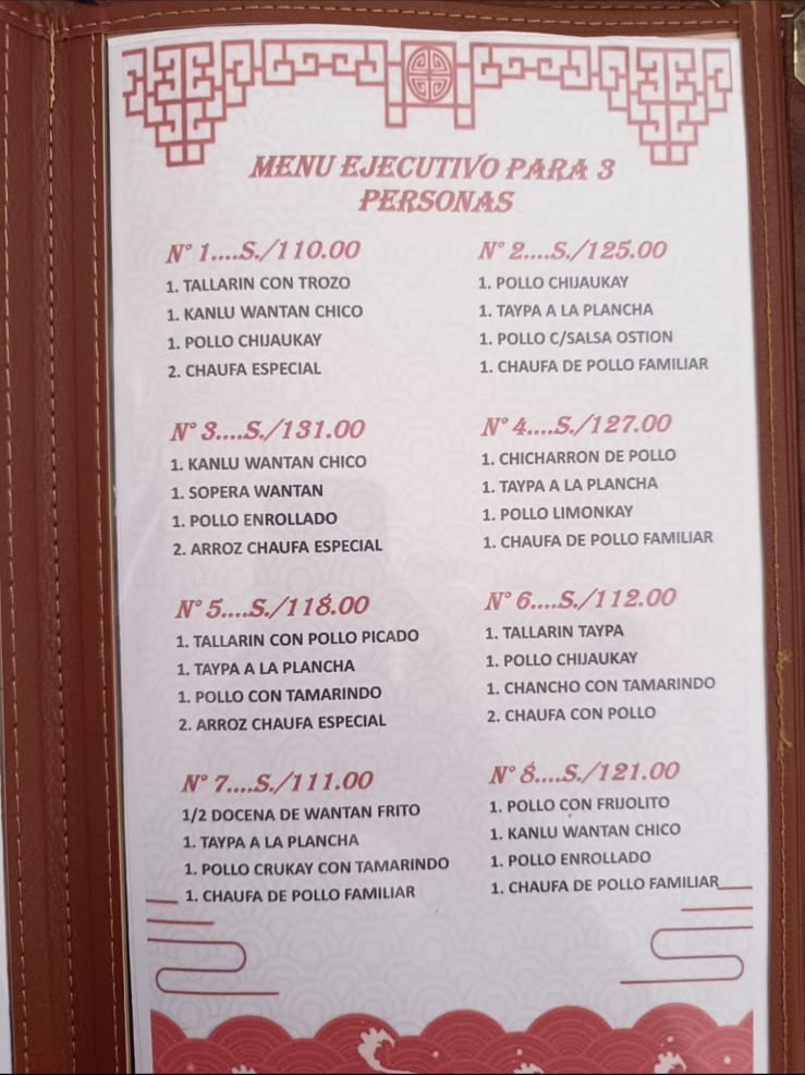 Menús ejecutivos para 3 personas, del N.º 1 al 8